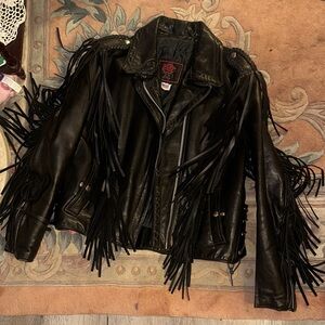 Vintage Black Fringe Leather Jacket fashions by rose